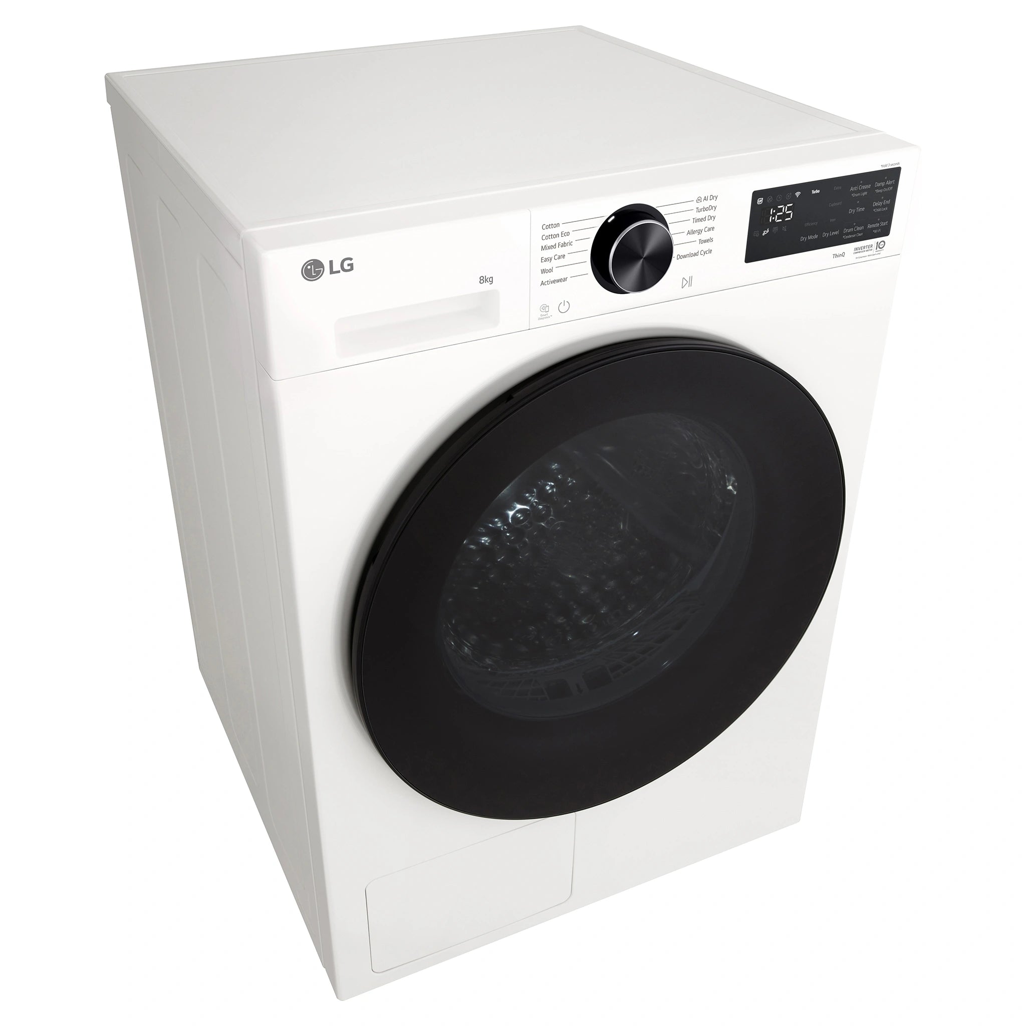 LG 8Kg Series 3 Heat Pump Dryer DXH308W, Left High Angle View