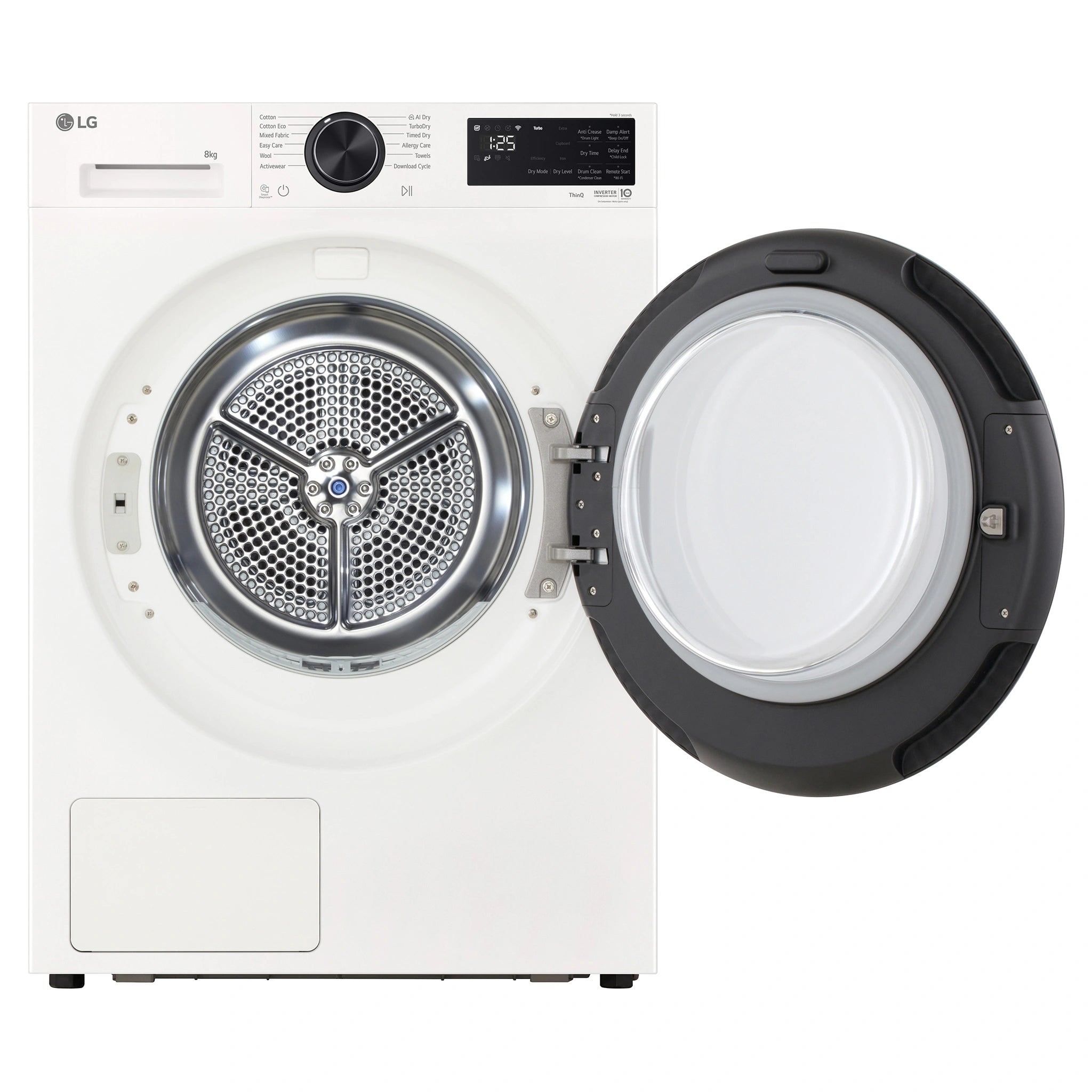 LG 8Kg Series 3 Heat Pump Dryer DXH308W, Open Door Front View