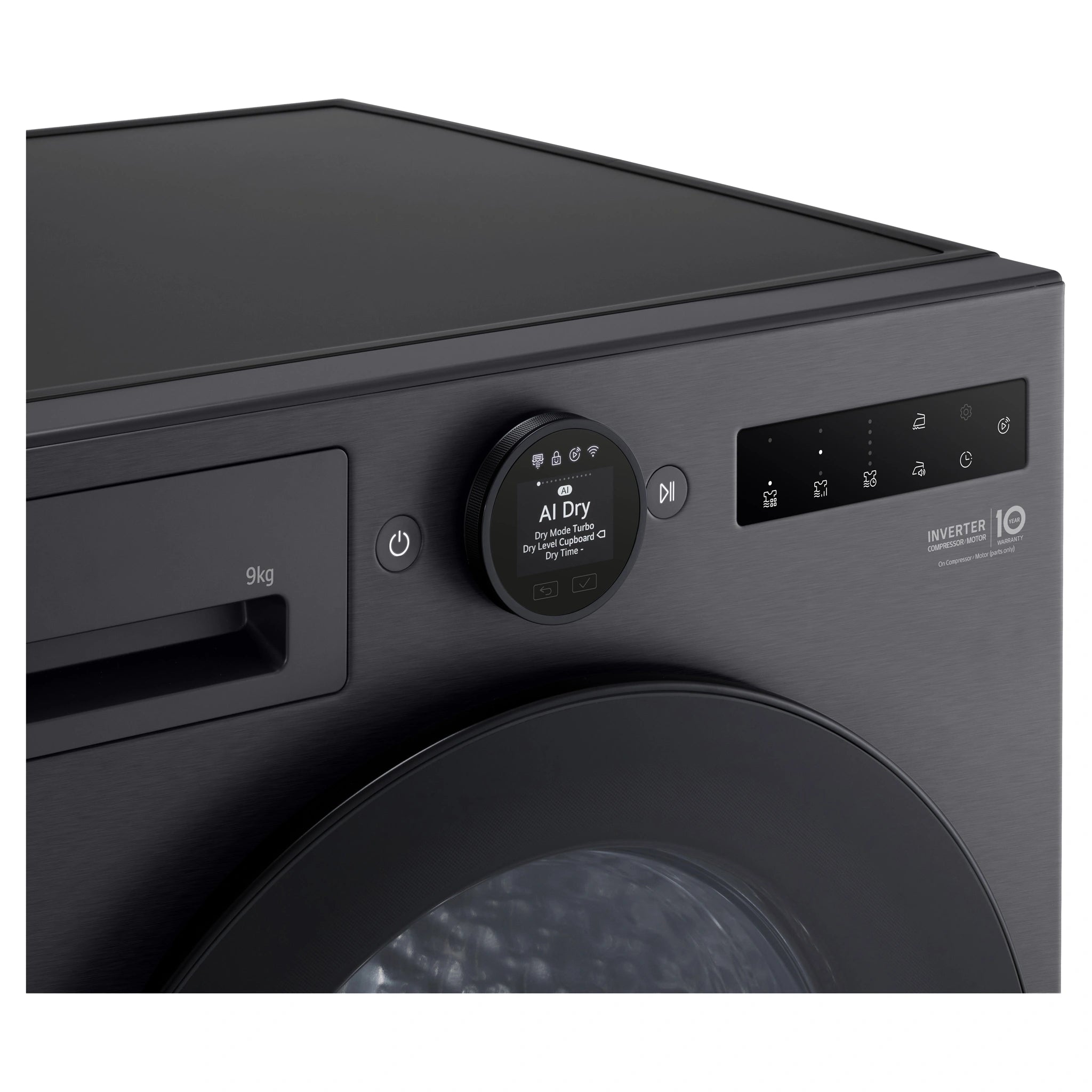 LG 9kg Series 9 Matte Black Heat Pump Dryer 9 Star DXH909MB, Control Panel View