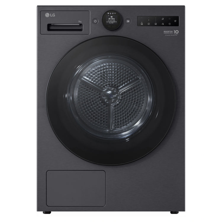 LG 9kg Series 9 Matte Black Heat Pump Dryer 9 Star DXH909MB, Front View