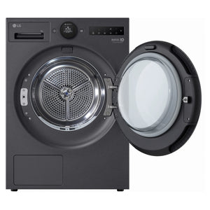LG 9kg Series 9 Matte Black Heat Pump Dryer 9 Star DXH909MB, Front View with Door Open