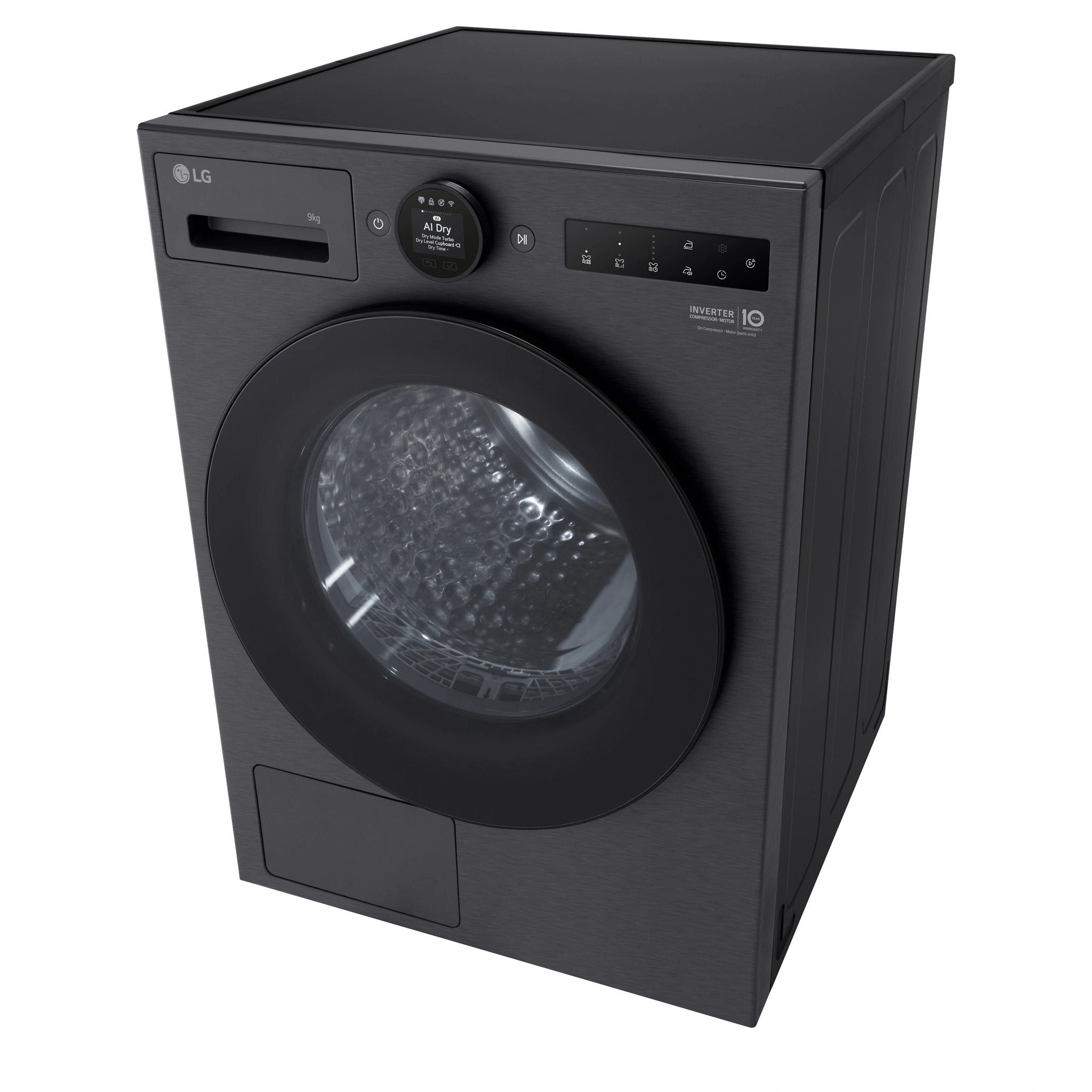 LG 9kg Series 9 Matte Black Heat Pump Dryer 9 Star DXH909MB, Right Side Top View