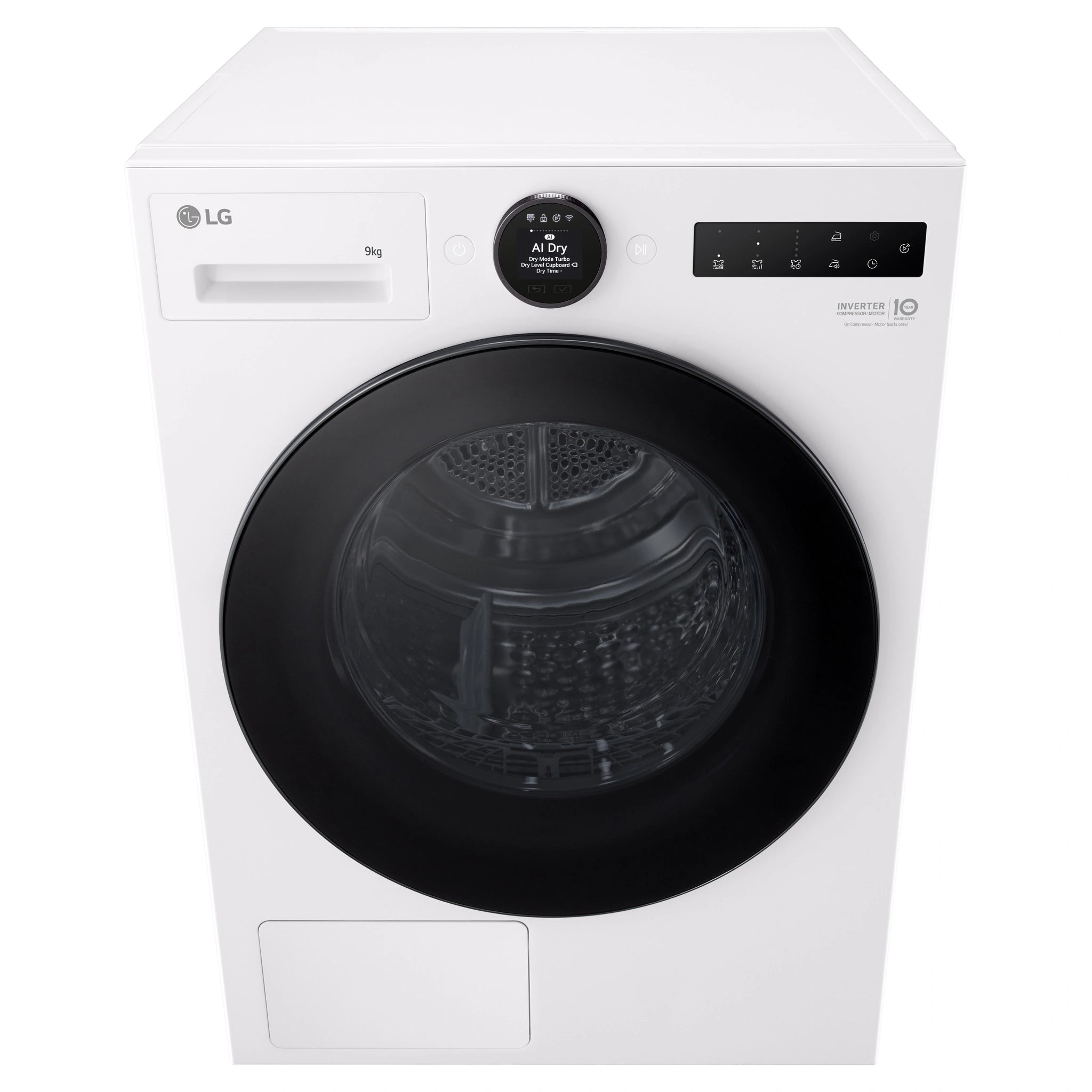 LG 9kg Series 9 White Heat Pump Dryer 9 Star Energy Rating DXH909W, Front Top View