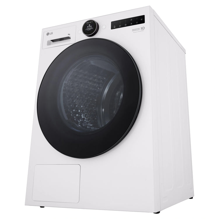 LG 9kg Series 9 White Heat Pump Dryer 9 Star Energy Rating DXH909W, Right Side Bottom View