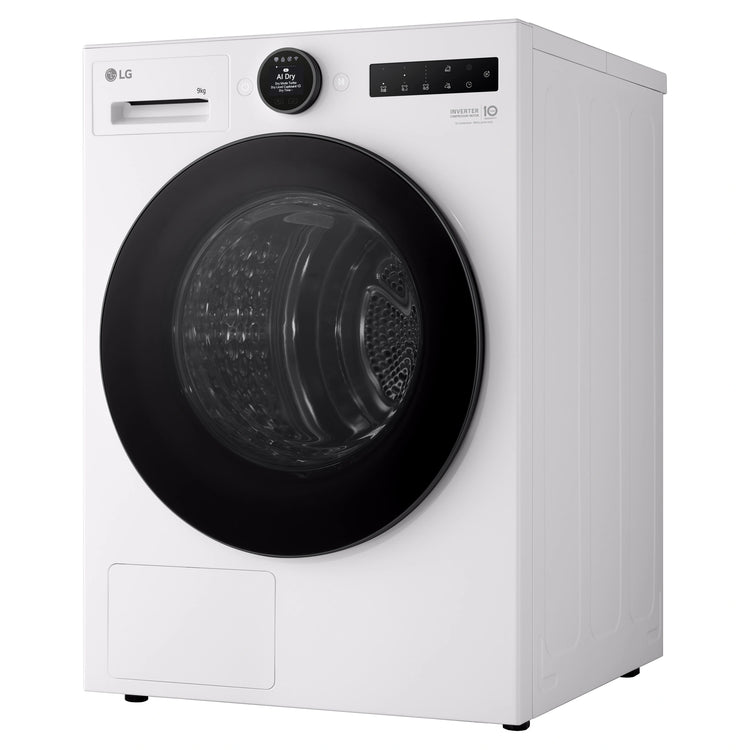 LG 9kg Series 9 White Heat Pump Dryer 9 Star Energy Rating DXH909W, Right Side View