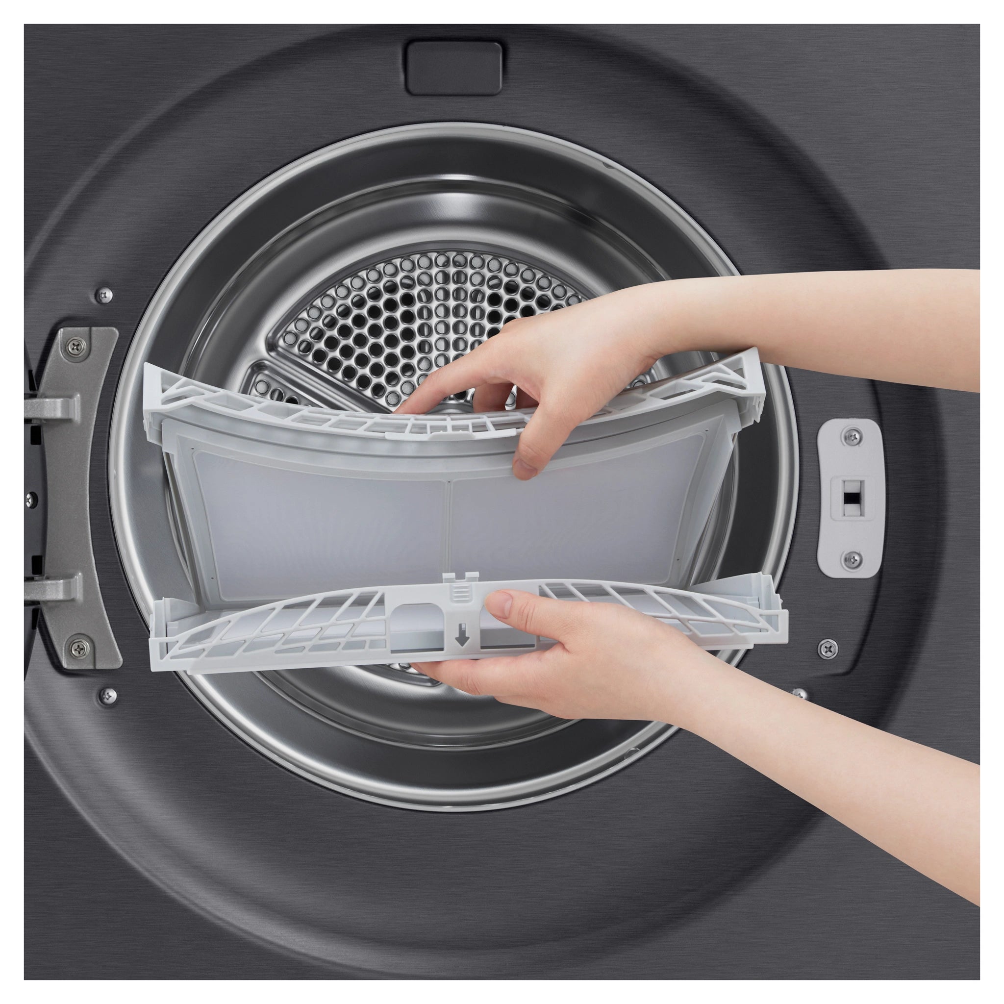 LG 10kg Series 9 Matte Black Heat Pump Dryer 9 Star DXH910MB, Filter View