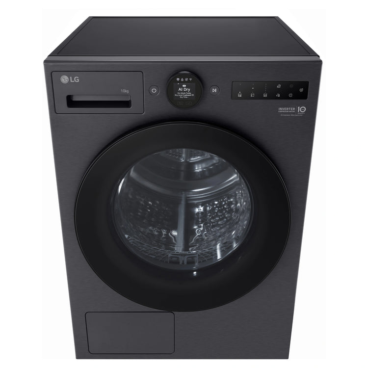 LG 10kg Series 9 Matte Black Heat Pump Dryer 9 Star DXH910MB, Front Top View