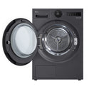 LG 10kg Series 9 Matte Black Heat Pump Dryer 9 Star DXH910MB, Front View with Door Open