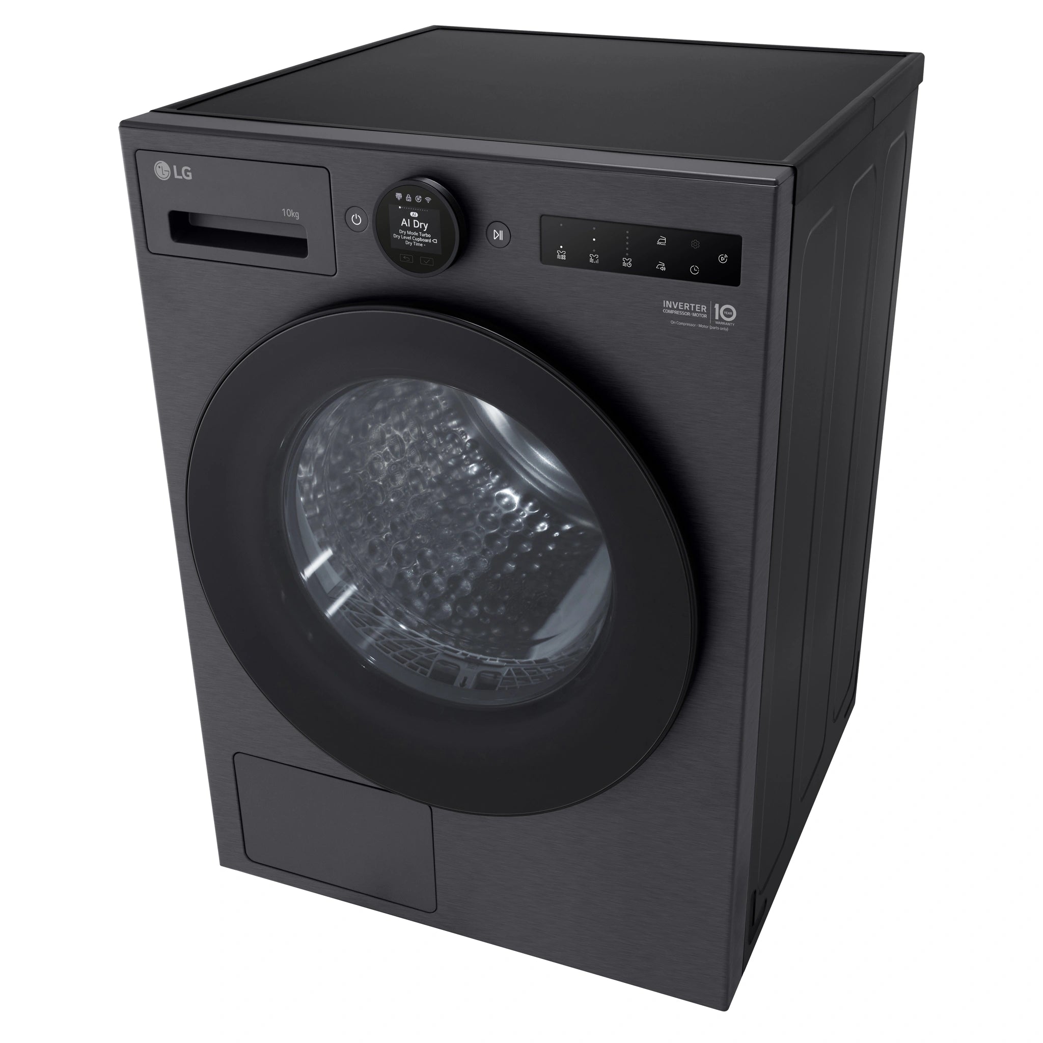 LG 10kg Series 9 Matte Black Heat Pump Dryer 9 Star DXH910MB, Right Side Top View