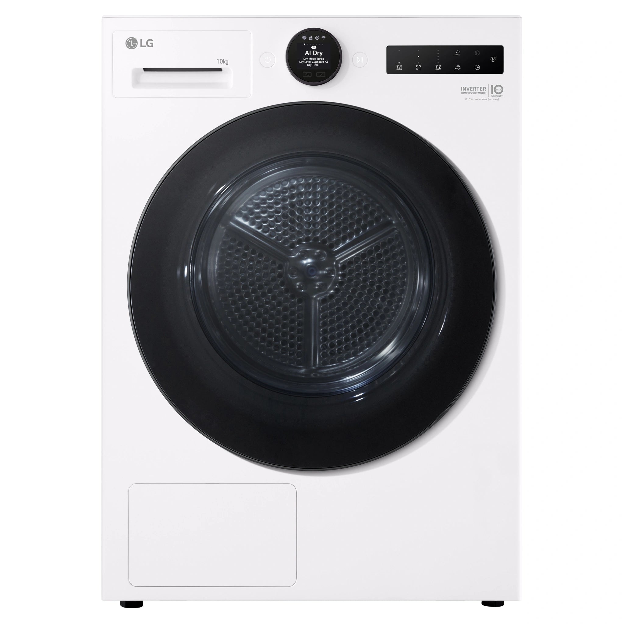 LG 10kg Series 9 White Heat Pump Dryer 9 Star DXH910W, Front View