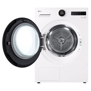 LG 10kg Series 9 White Heat Pump Dryer 9 Star DXH910W, Front View with Door Open