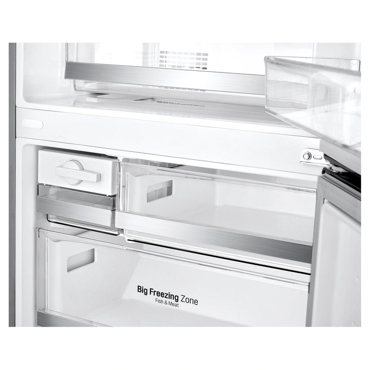 LG 420L Bottom Mount Fridge - Stainless Finish GB455PL, Big Freezing Zone View
