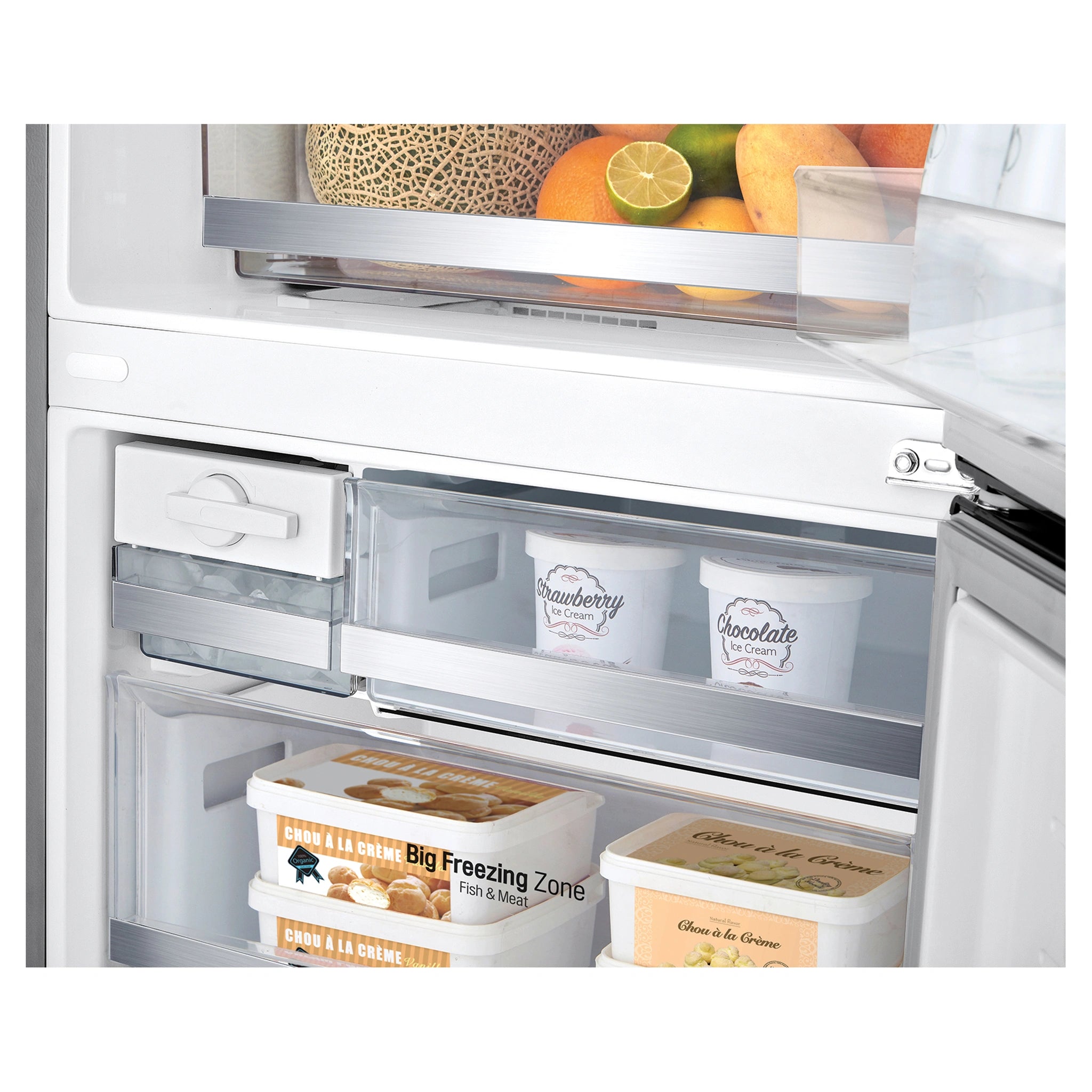 LG 420L Bottom Mount Fridge - Stainless Finish GB455PL, Big Freezing Zone View With Storages