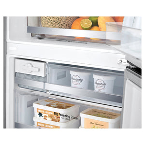 LG 420L Bottom Mount Fridge - Stainless Finish GB455PL, Big Freezing Zone View With Storages