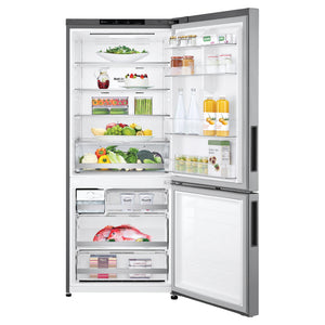 LG 420L Bottom Mount Fridge - Stainless Finish GB455PL, Front Door Open View With Storages