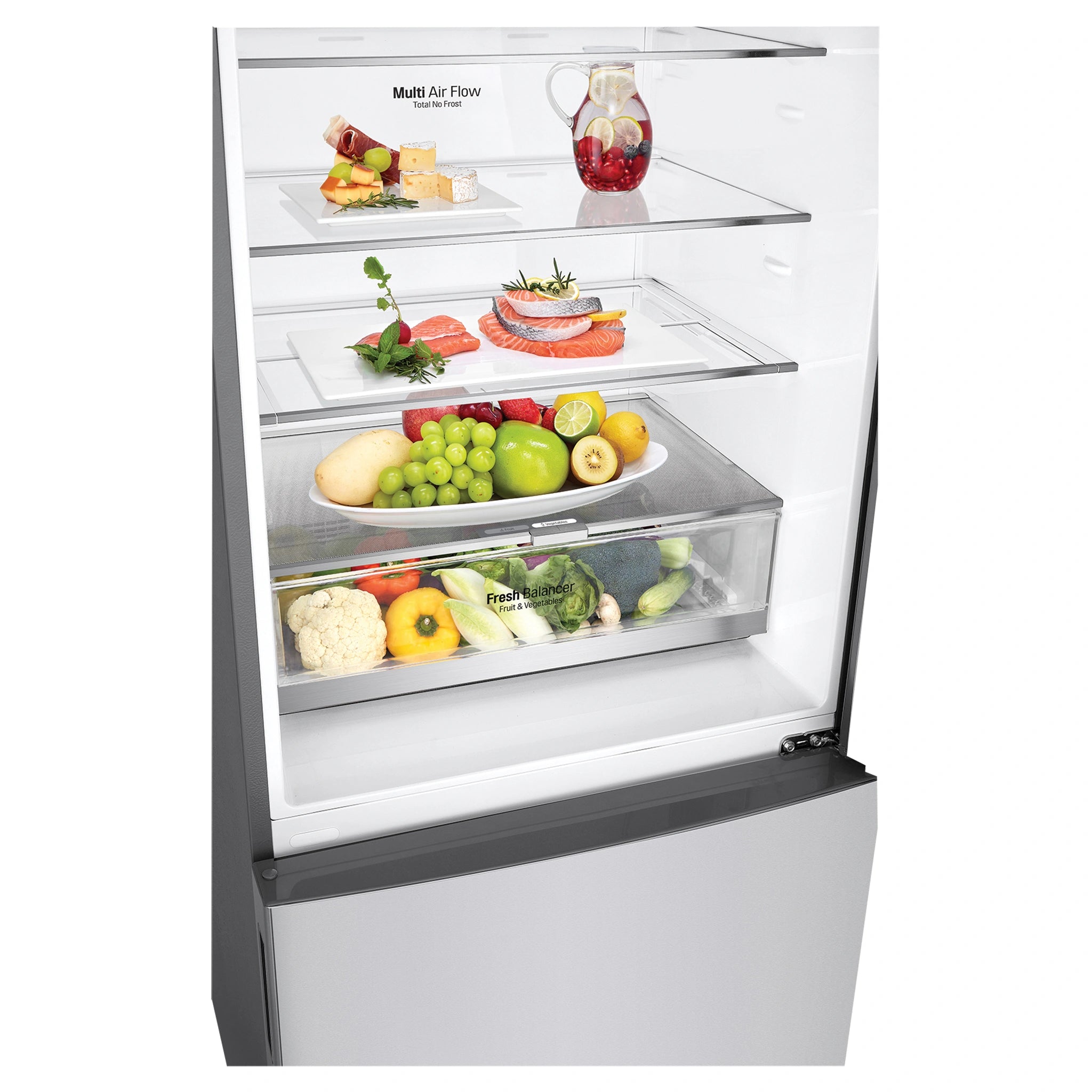 LG 420L Bottom Mount Fridge - Stainless Finish GB455PL, Multi Air Flow View With Storages