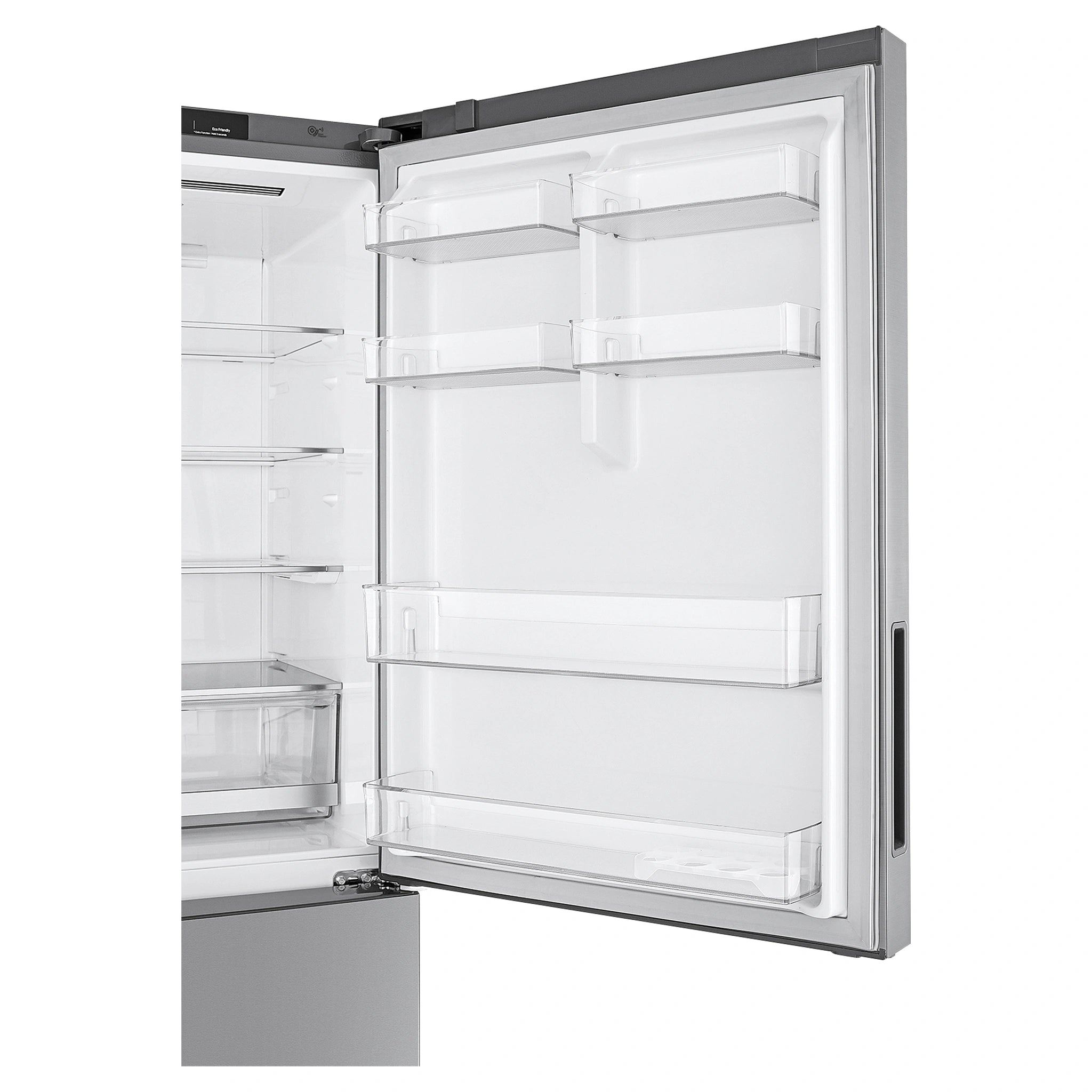 LG 420L Bottom Mount Fridge - Stainless Finish GB455PL, Side Door Open View