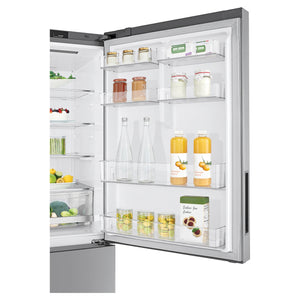 LG 420L Bottom Mount Fridge - Stainless Finish GB455PL, Side Door Open View With Storages