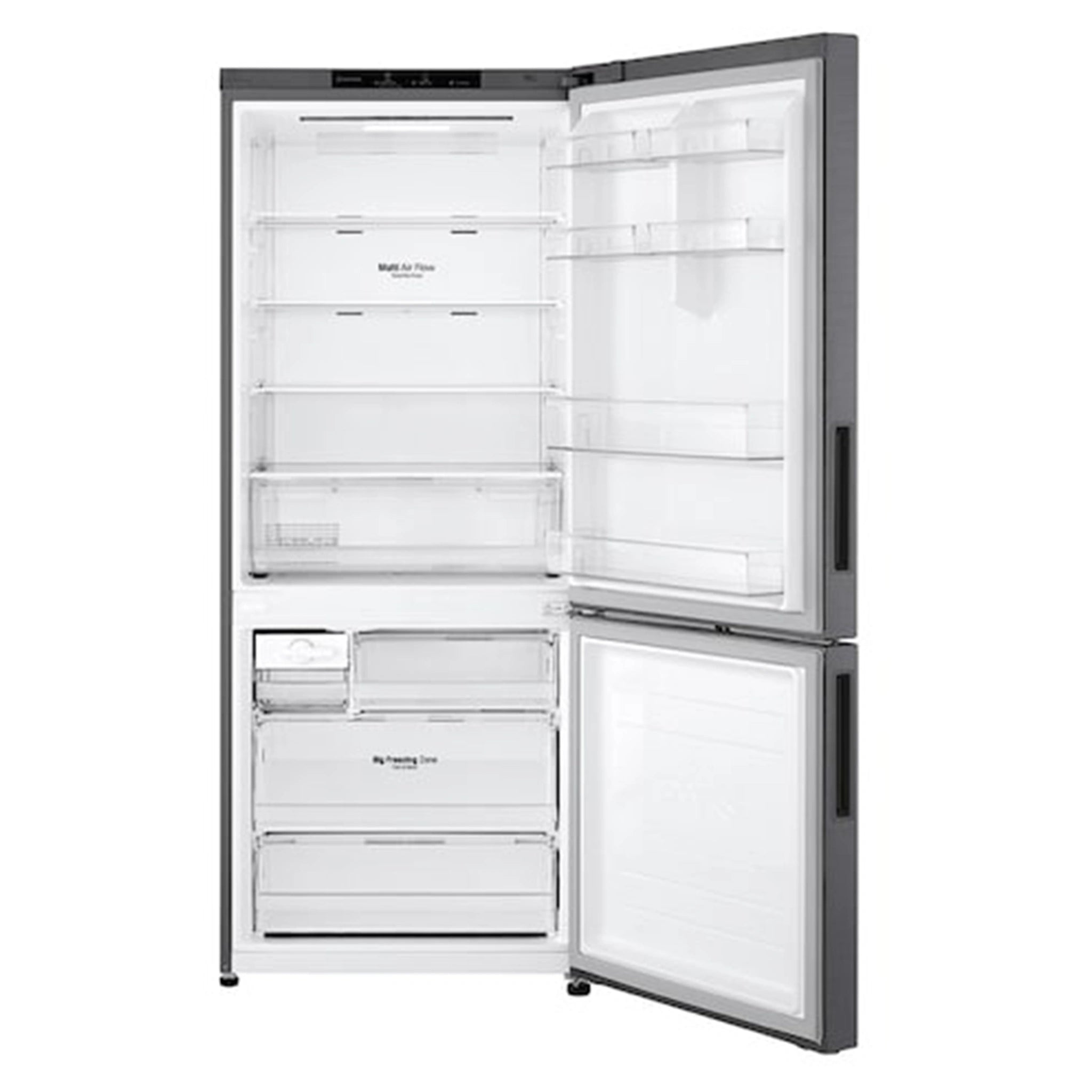 LG 420L Bottom Mount Fridge - Graphite Finish GB455UPLE, Front Door Open View