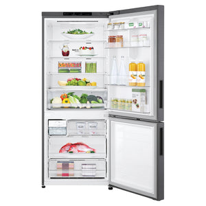 LG 420L Bottom Mount Fridge - Graphite Finish GB455UPLE, Front Door Open View With Storages