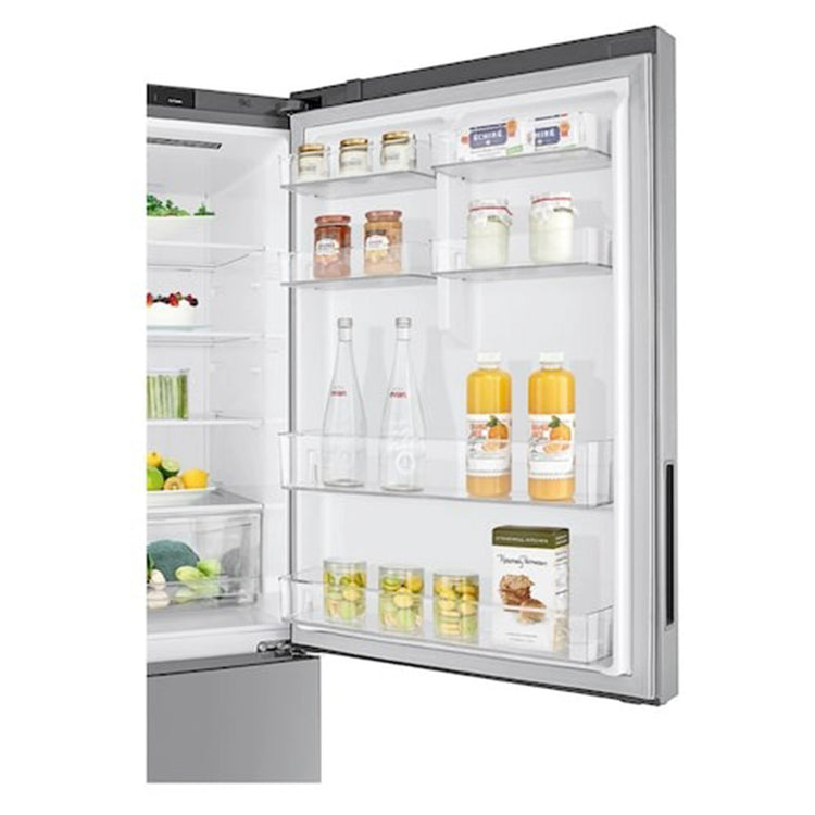 LG 420L Bottom Mount Fridge - Graphite Finish GB455UPLE, Side Door Open View With Storages