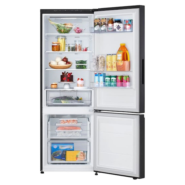 LG Bottom Mount Series Refrigerator GBB300MBL, Front View With Door Open View With Storages
