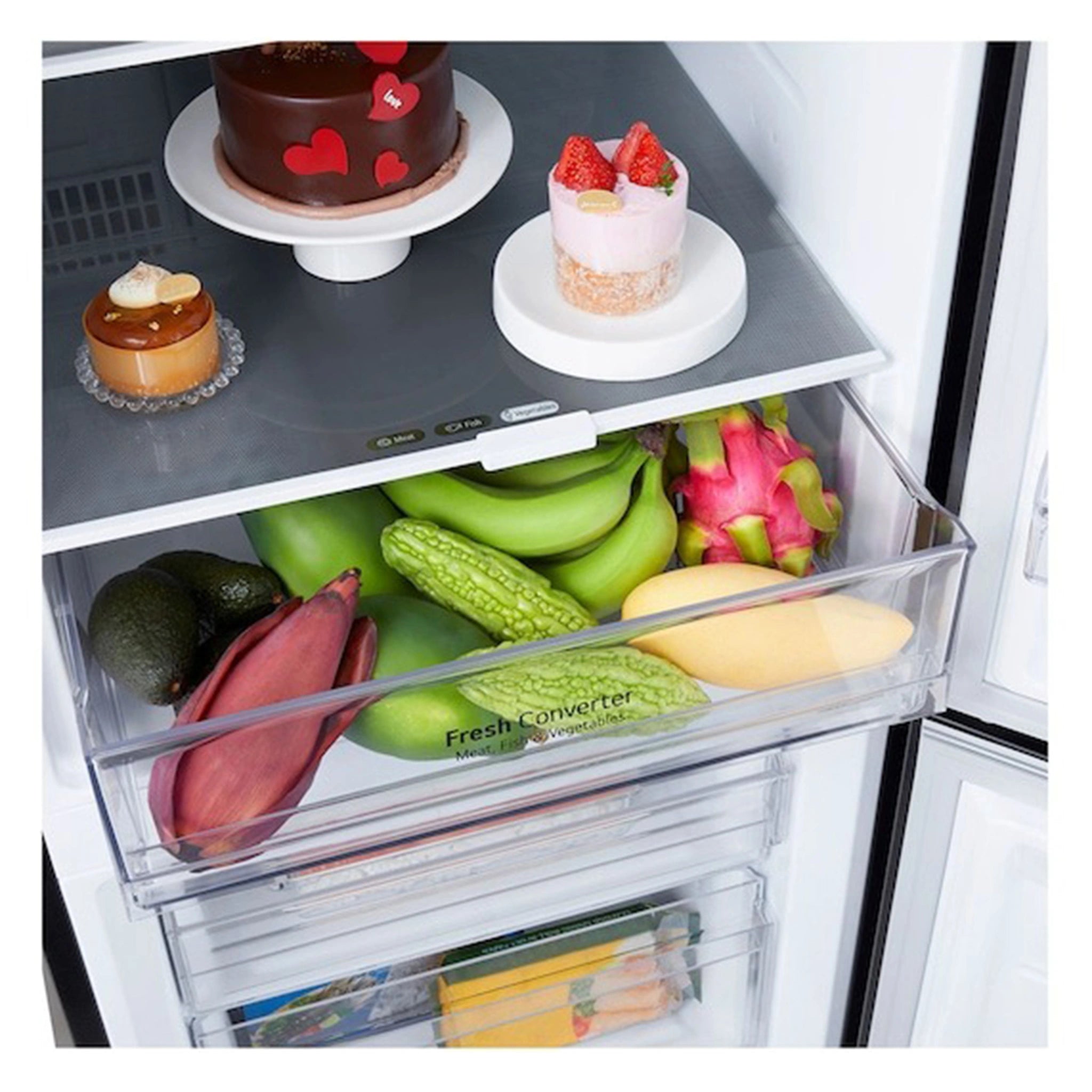 LG Bottom Mount Series Refrigerator GBB300MBL, Inside View With Storages 2