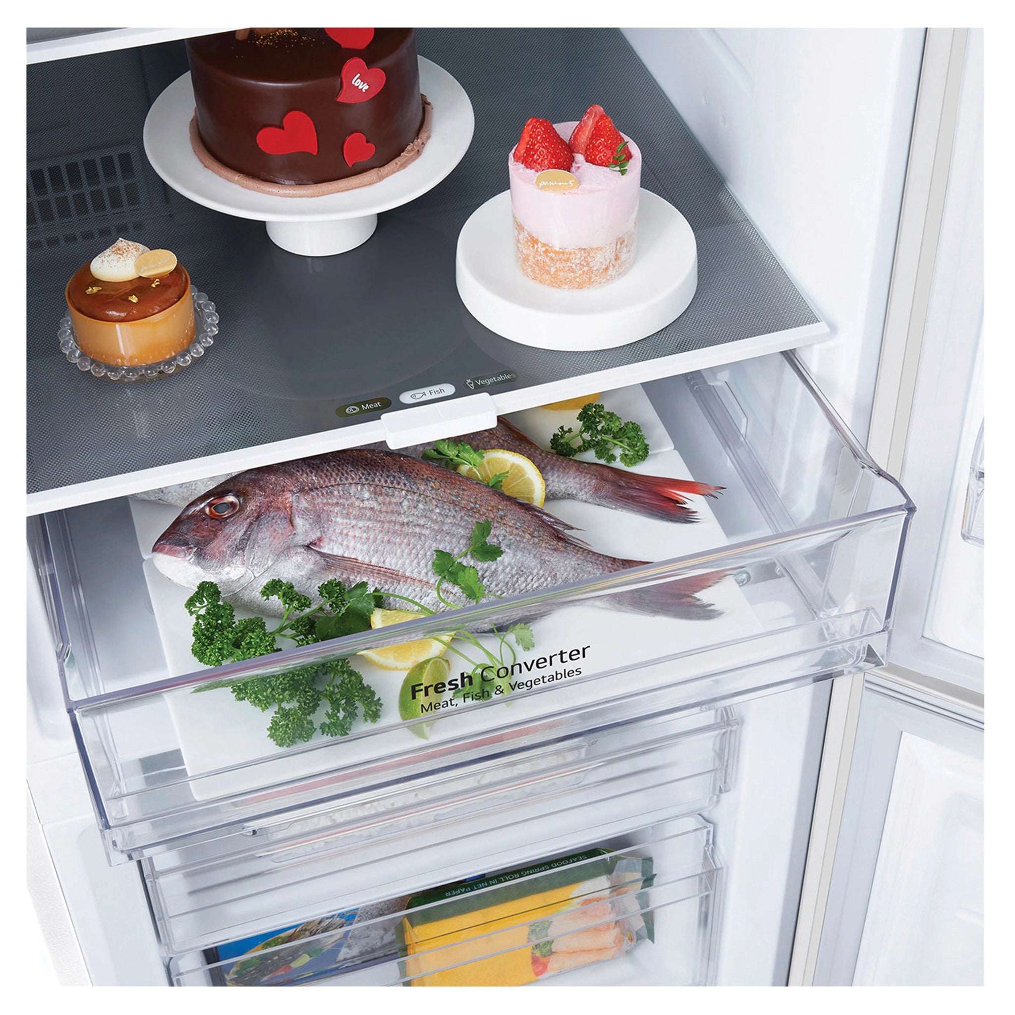 LG 335L Bottom Mount Fridge - Matte White Finish GBB300MWH, Fresh Converter View With Storages