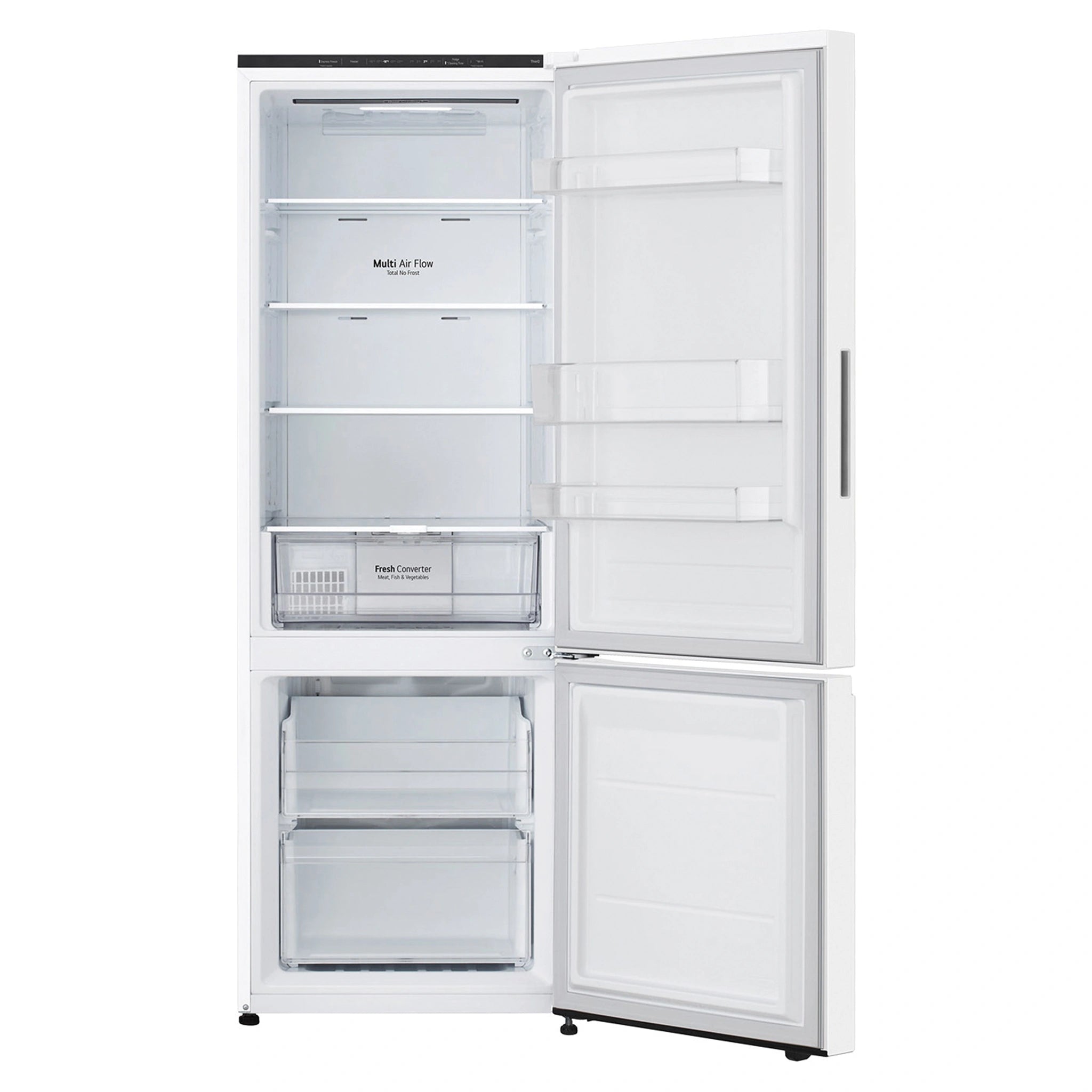 LG 335L Bottom Mount Fridge - Matte White Finish GBB300MWH, Front Door Open View