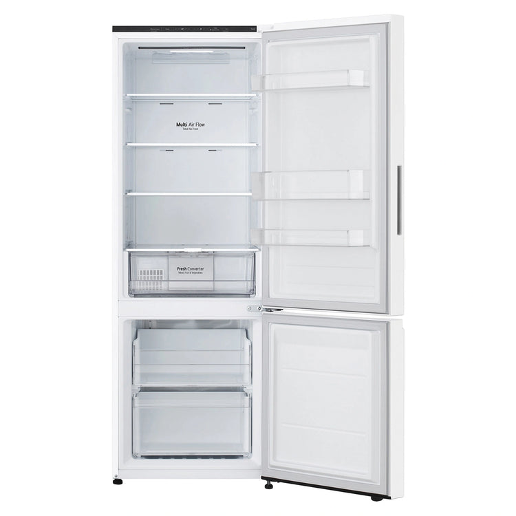 LG 335L Bottom Mount Fridge - Matte White Finish GBB300MWH, Front Door Open View