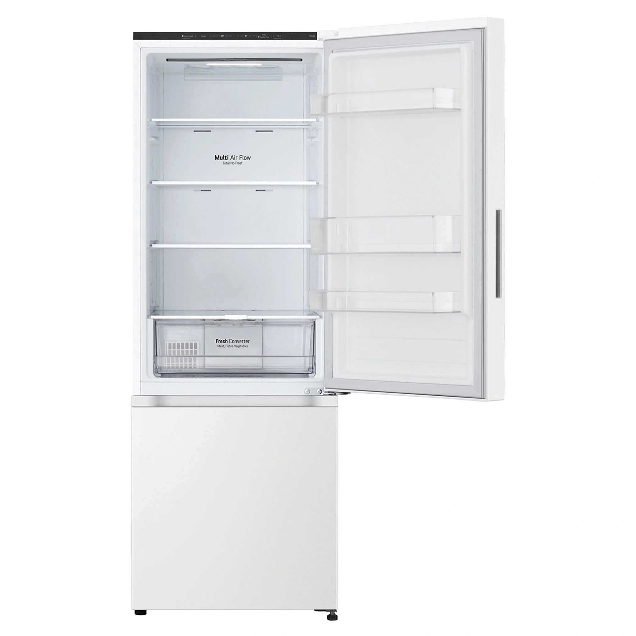 LG 335L Bottom Mount Fridge - Matte White Finish GBB300MWH, Front Upper Door Open View