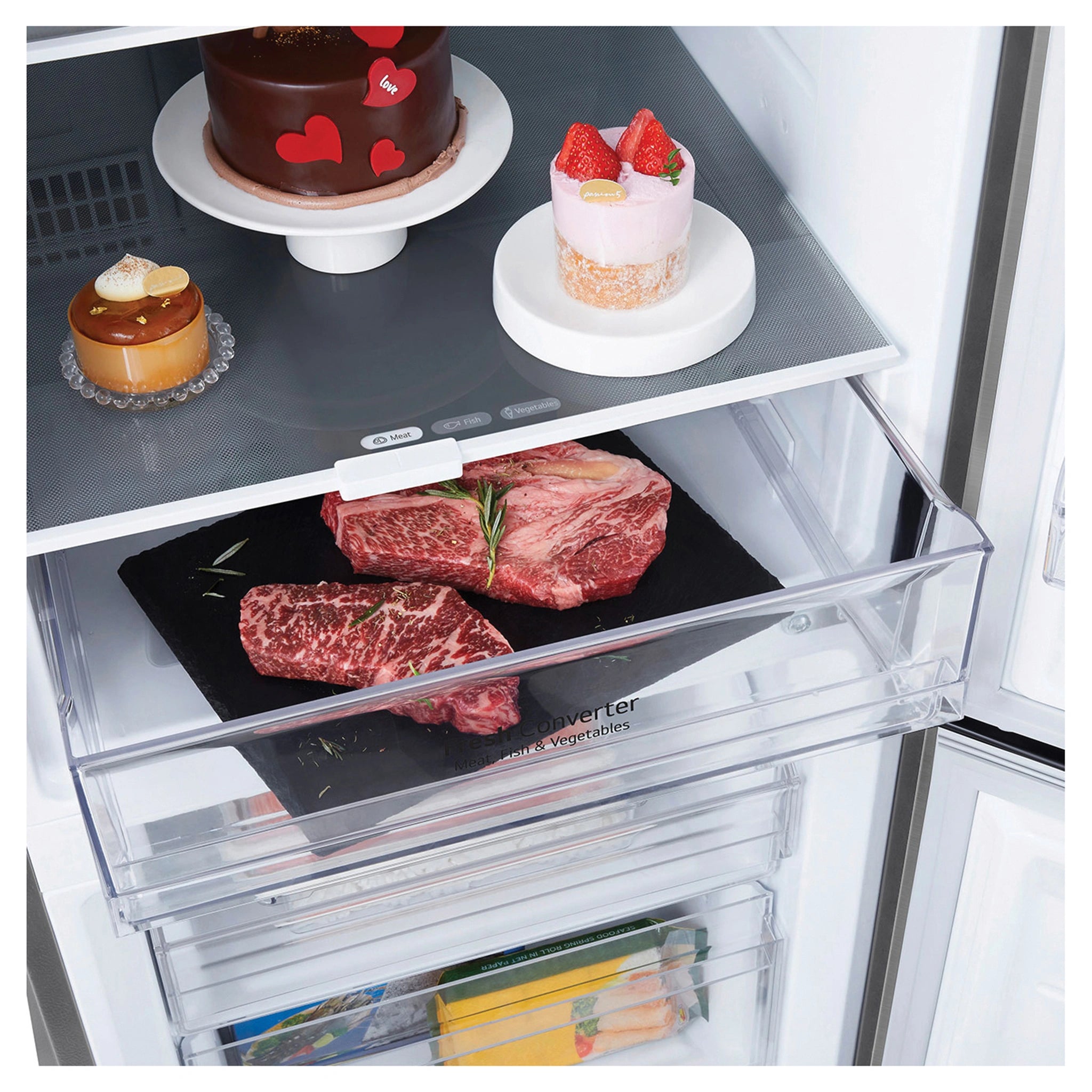 LG 335L Bottom Mount Fridge - Stainless Finish GBB300PL, Fresh Converter View With Storages 2