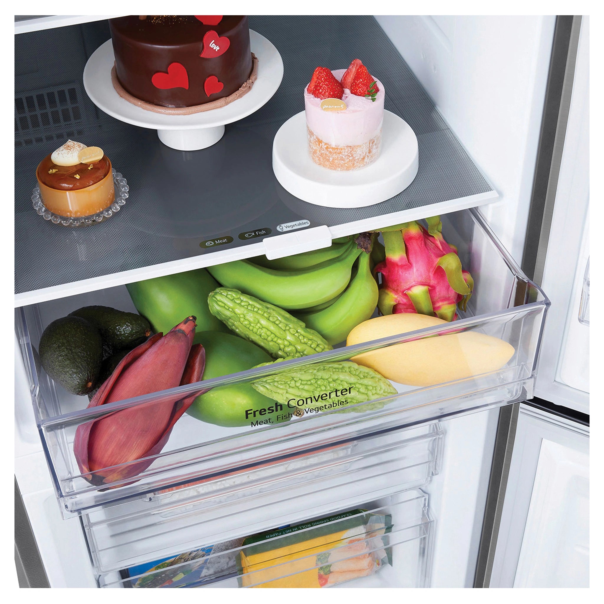 LG 335L Bottom Mount Fridge - Stainless Finish GBB300PL, Fresh Converter View With Storages 3