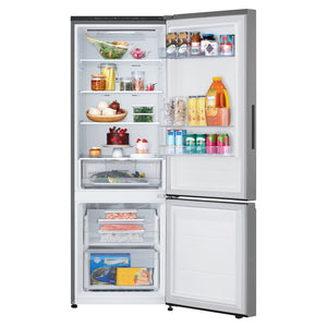 LG 335L Bottom Mount Fridge - Stainless Finish GBB300PL, Front Door Open View With Storages
