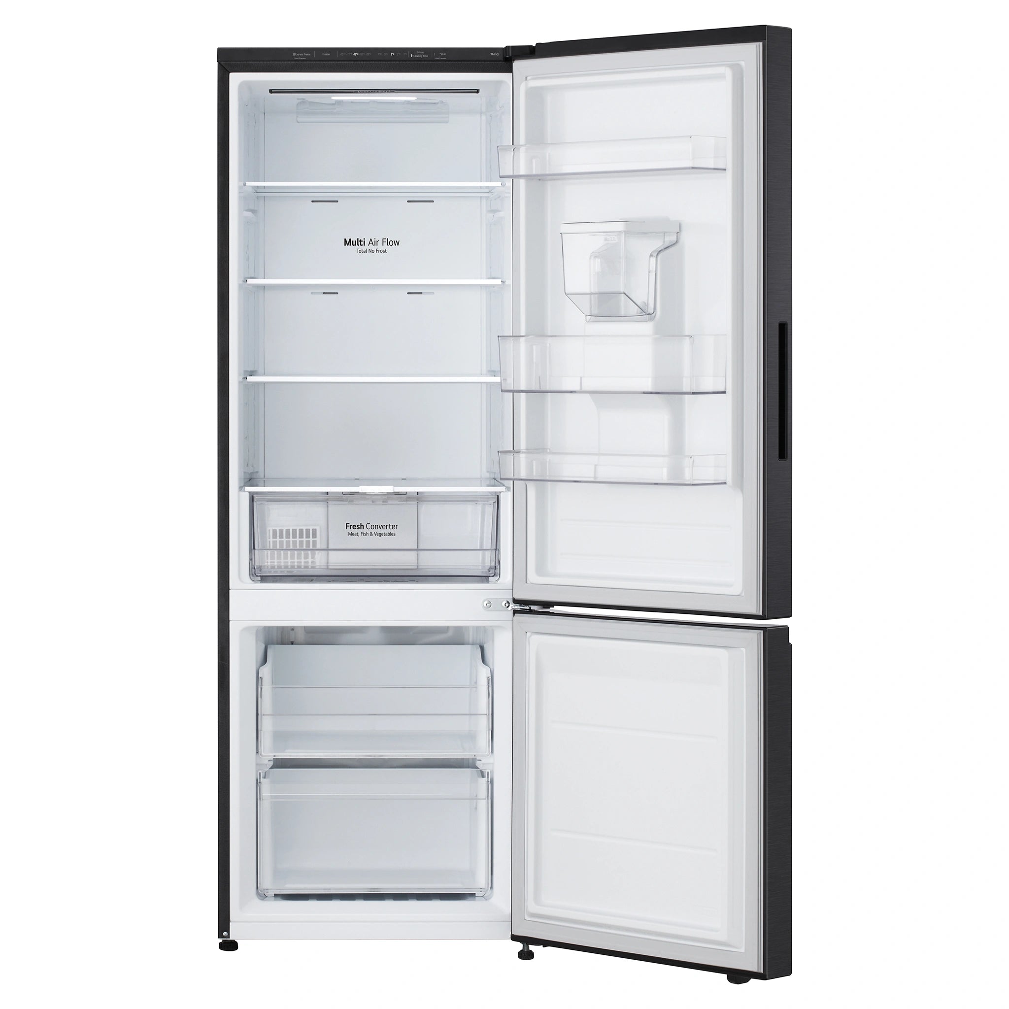 LG 332L Bottom Mount Fridge with Water Dispenser GBW300MBL, Front Door Open View
