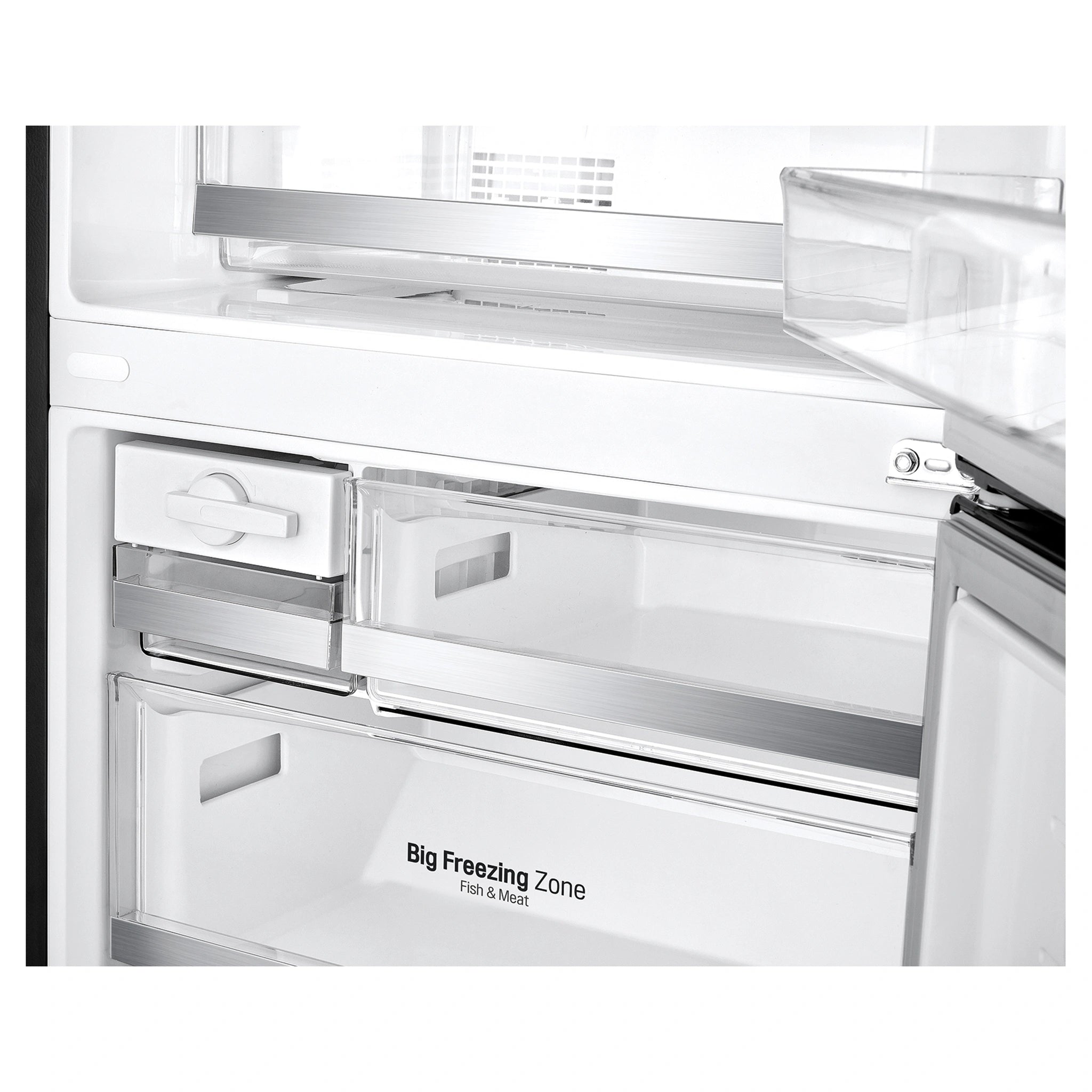 LG 420L Bottom Mount Fridge with Water Dispenser GBW455MBL, Big Freezing Zone View