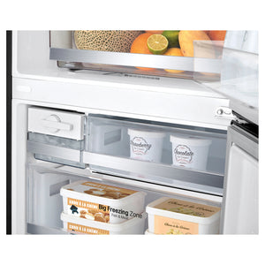 LG 420L Bottom Mount Fridge with Water Dispenser GBW455MBL, Big Freezing Zone View With Storages 