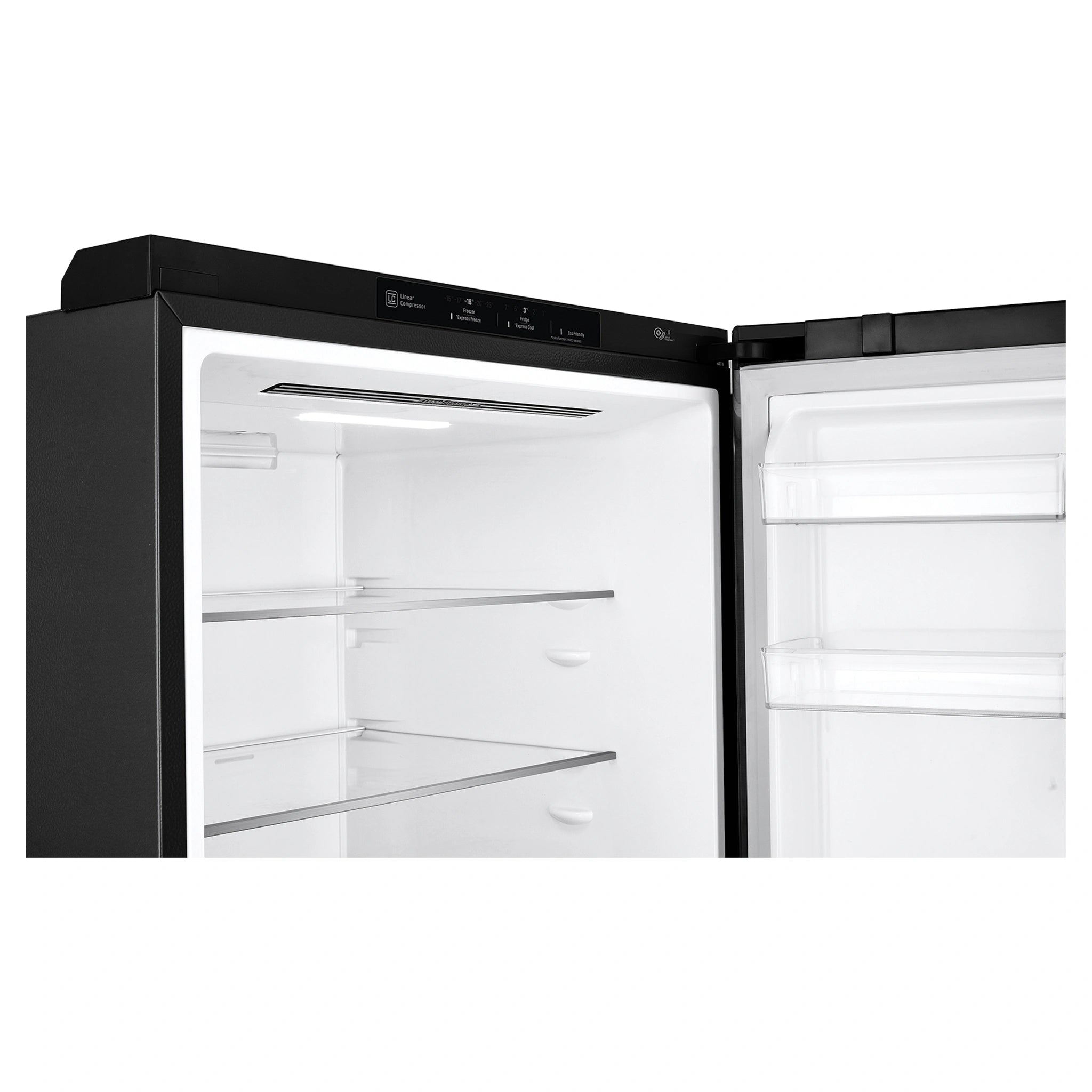 LG 420L Bottom Mount Fridge with Water Dispenser GBW455MBL, Freezer Door Open View