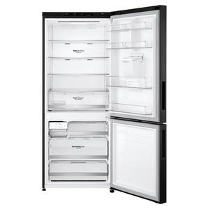 LG 420L Bottom Mount Fridge with Water Dispenser GBW455MBL, Front View With Door Open View