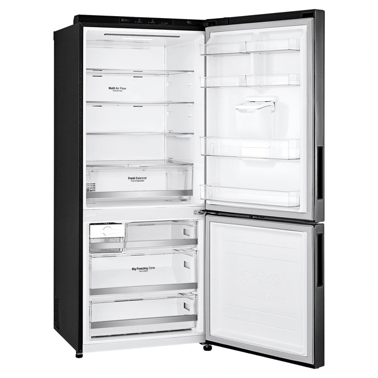 LG 420L Bottom Mount Fridge with Water Dispenser GBW455MBL, Right Side Door Open View