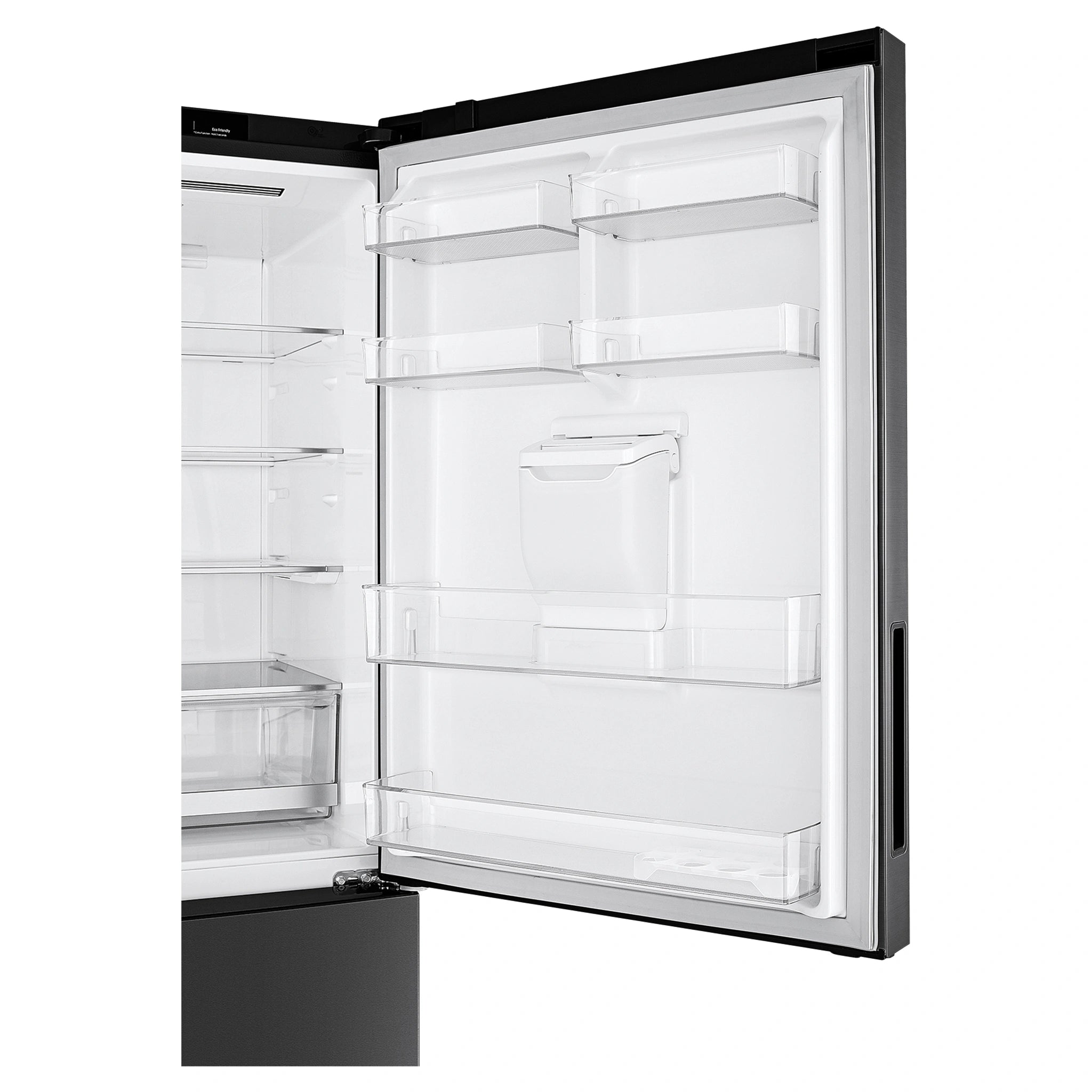 LG 420L Bottom Mount Fridge with Water Dispenser GBW455MBL, Side Door Open View