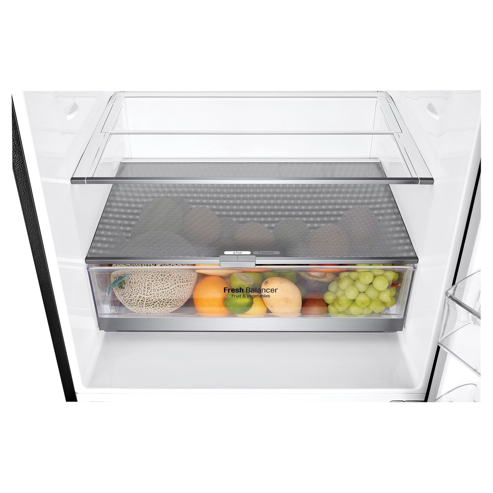 LG 420L Bottom Mount Fridge with Water Dispenser GBW455MBL, Vegetable Crisper View With Storages