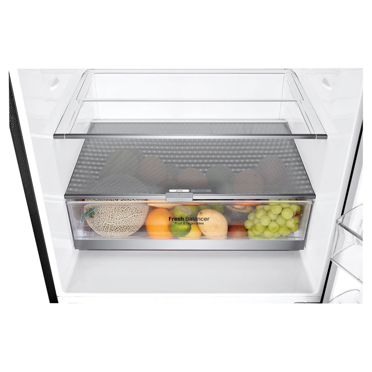LG 420L Bottom Mount Fridge with Water Dispenser GBW455MBL, Vegetable Crisper View With Storages