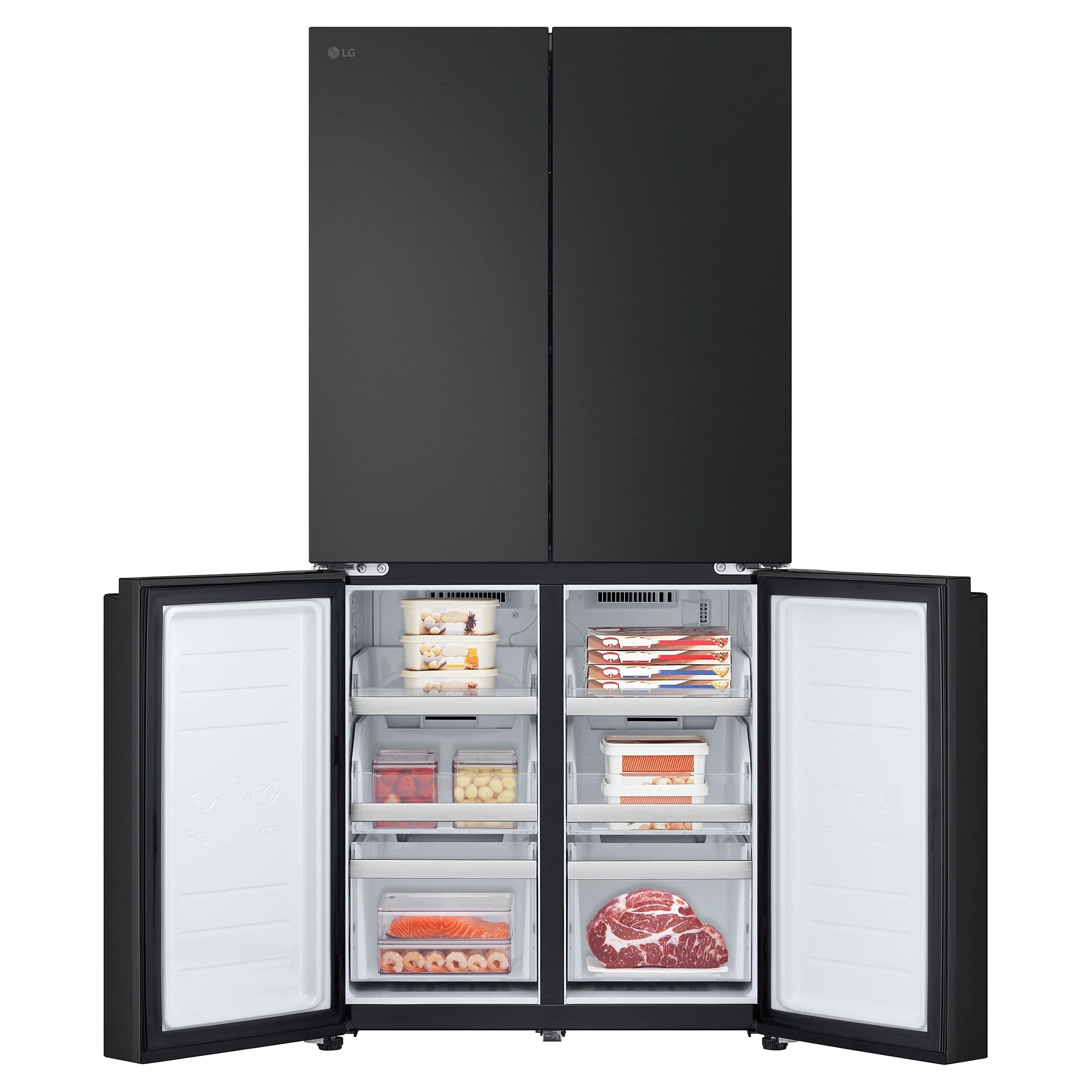 LG 530L French Door Refrigerator – GFB505MBL, Front View With Lower Side Double Door Open View