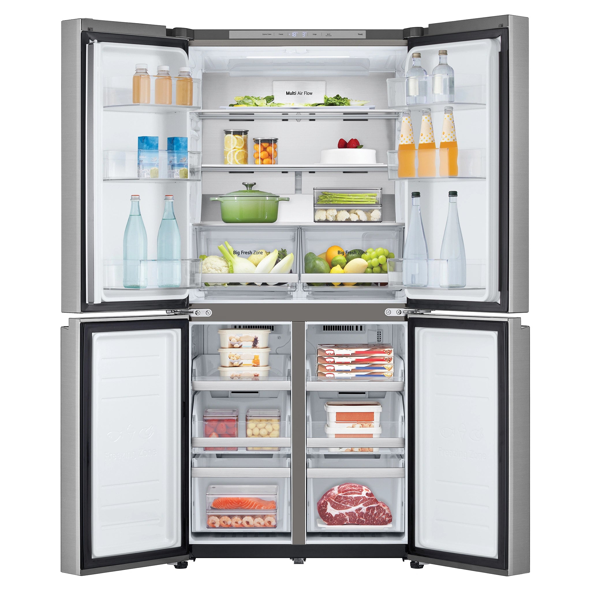 LG 530L French Door Refrigerator GFB505PL, Front View With Double Door Open View With Storages