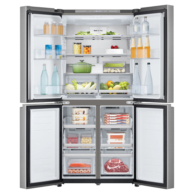 LG 530L French Door Refrigerator GFB505PL, Front View With Double Door Open View With Storages