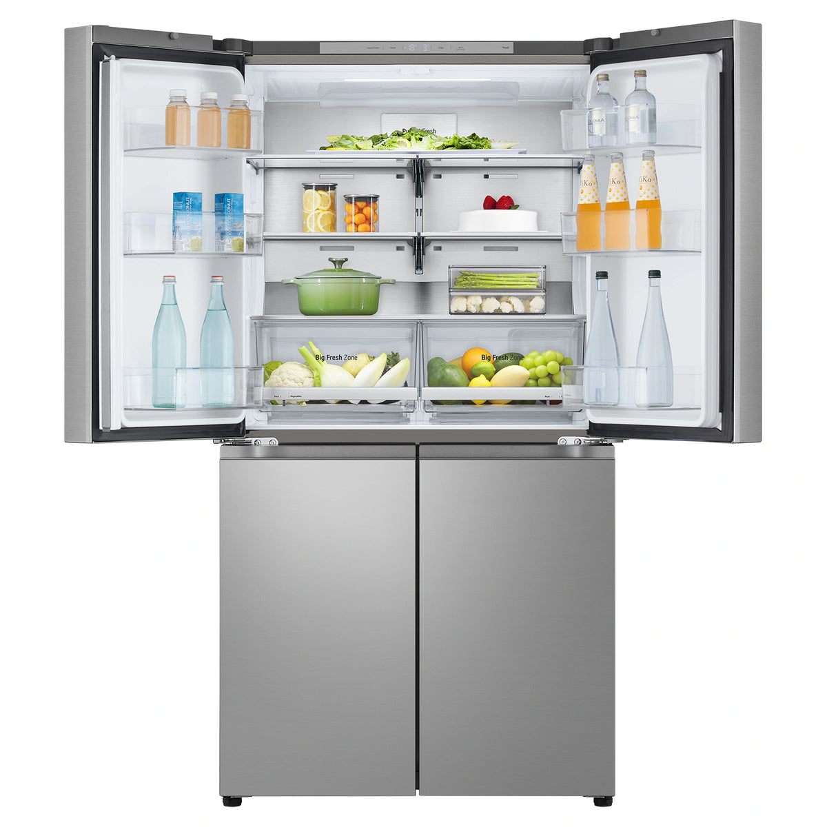 LG 665L Stainless Steel French Door Refrigerator GFB700PL, Front Top Double Door Open View With Storages