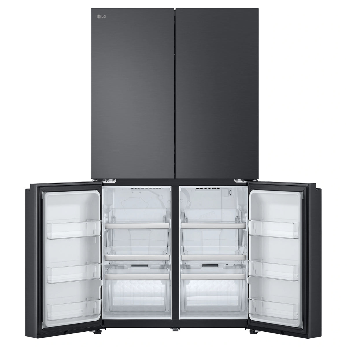 LG 665L French Door Fridge GFB705MBL, Front Bottom Double Door Open View