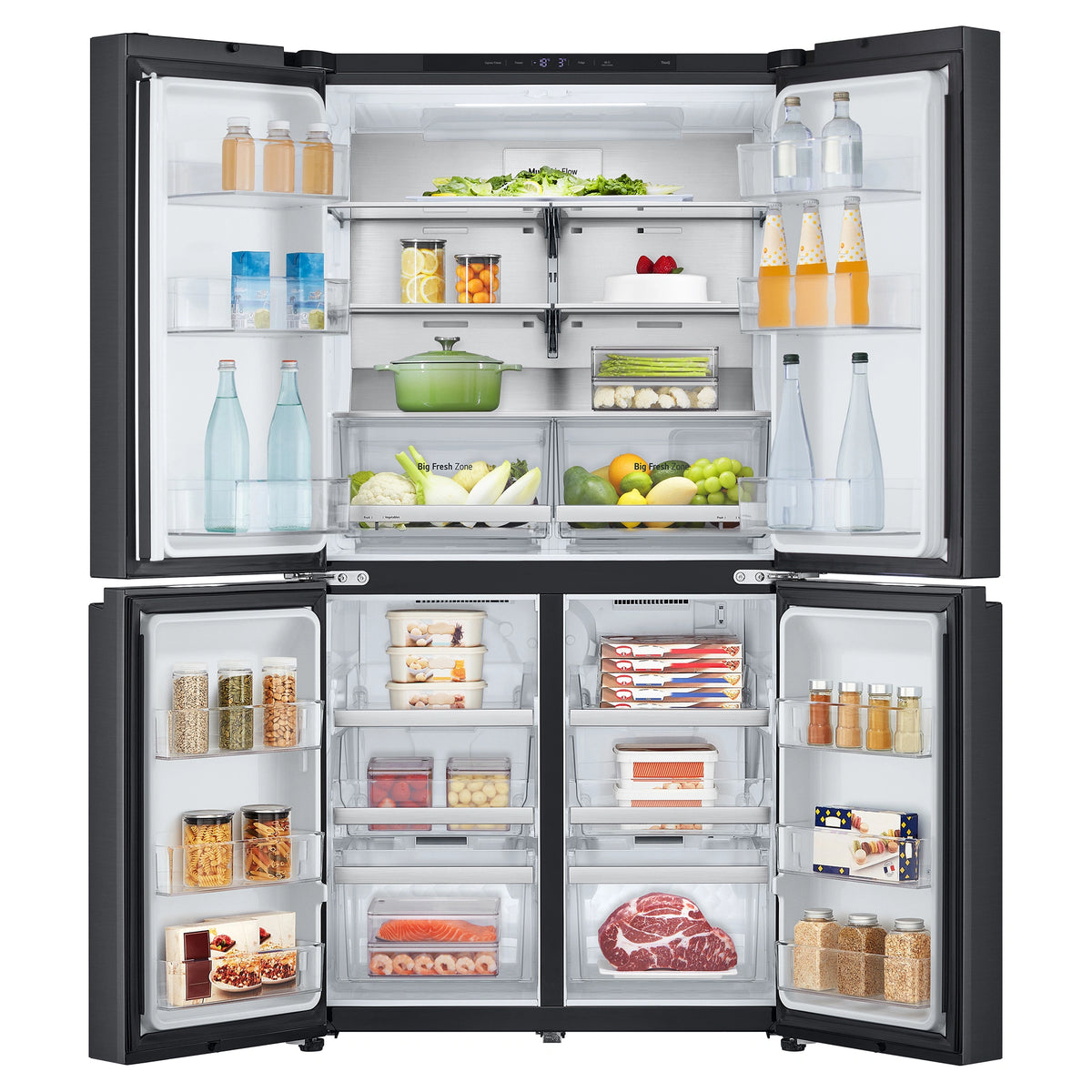 LG 665L French Door Fridge GFB705MBL, Front Double Door Open View Storage