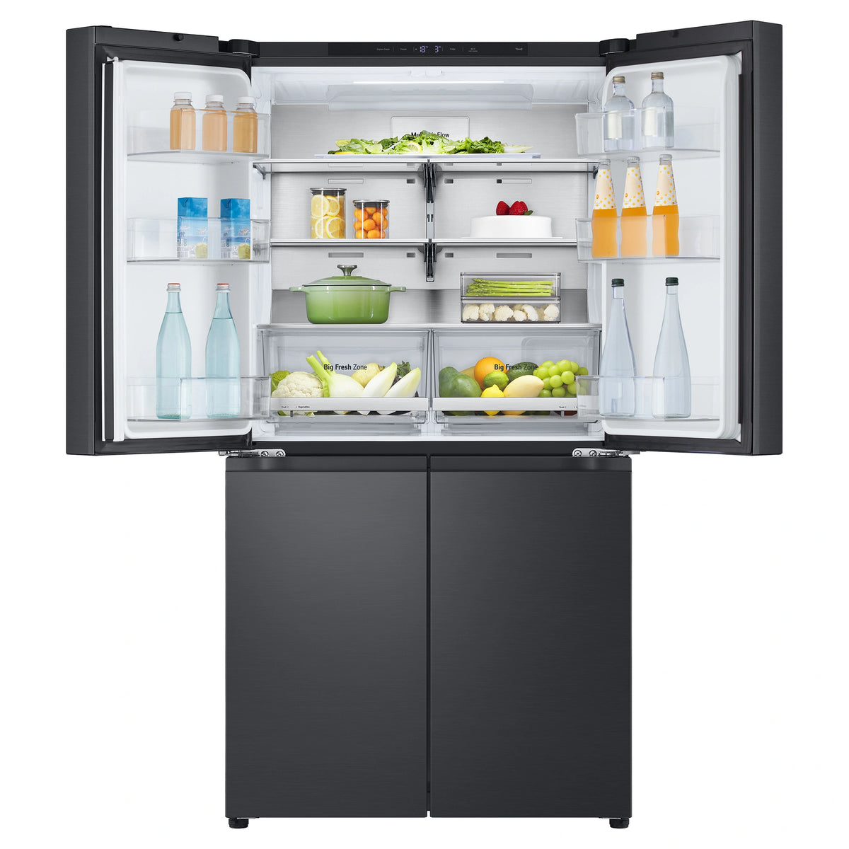 LG 665L French Door Fridge GFB705MBL, Front Top Double Door Open View Storage